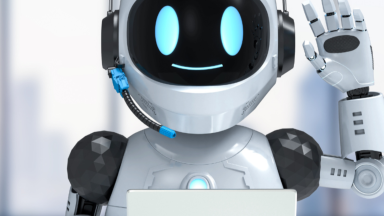 Robot waving assisting with AI in Marketing