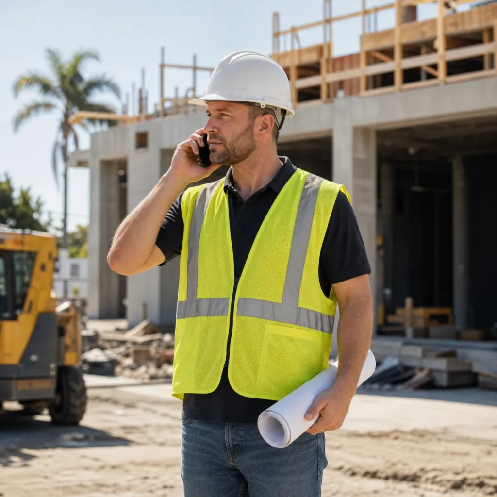 Site supervisor with a tablet on a job site.